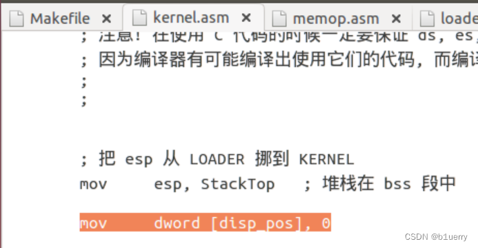 kernel.asm中对disp_pos的初始化