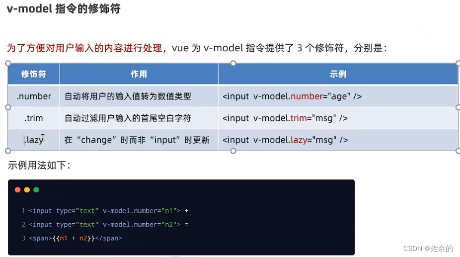 v-model指令修饰符