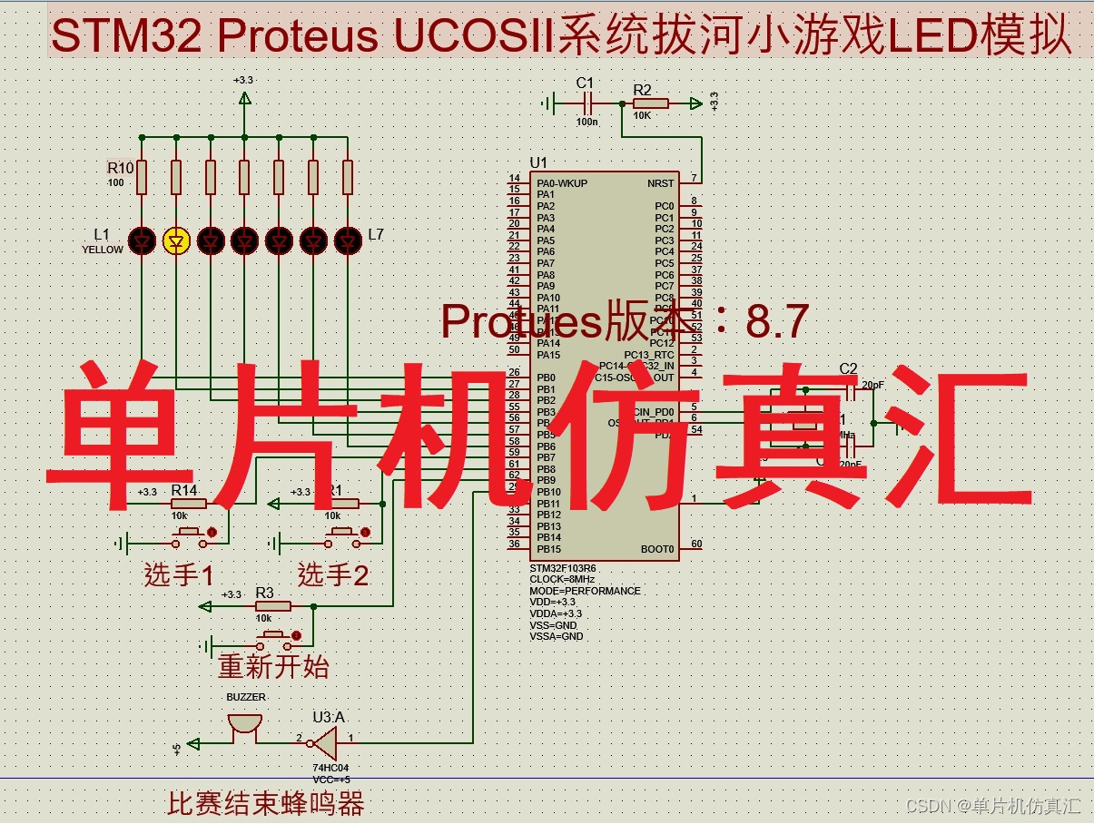 STM32 Proteus UCOSII系统拔河小游戏LED模拟-0053