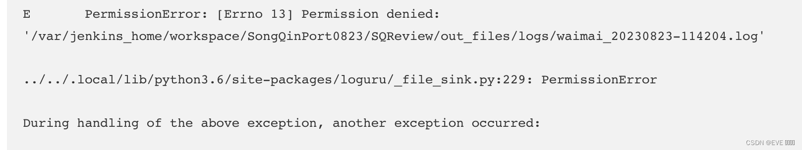 jenkins运行pytest测试用例脚本报错：没有权限，无法写日志PermissionError:[Error 13]Permission denied