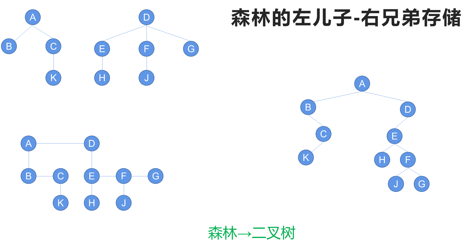 【数据结构】树与二叉树（十九）：树的存储结构——左儿子右兄弟链接结构（树、森林与二叉树的转化）