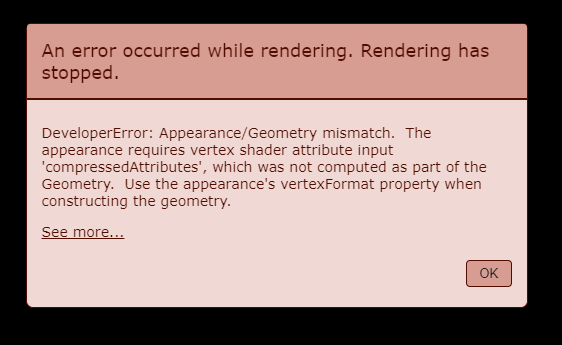 Cesium Primitive报错：Appearance/Geometry mismatch