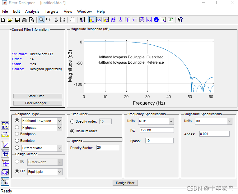 利用matlab代码来实现fdatool生成滤波器系数的功能(半带滤波器)_matlab设计的滤波器都是半带的吗-CSDN博客