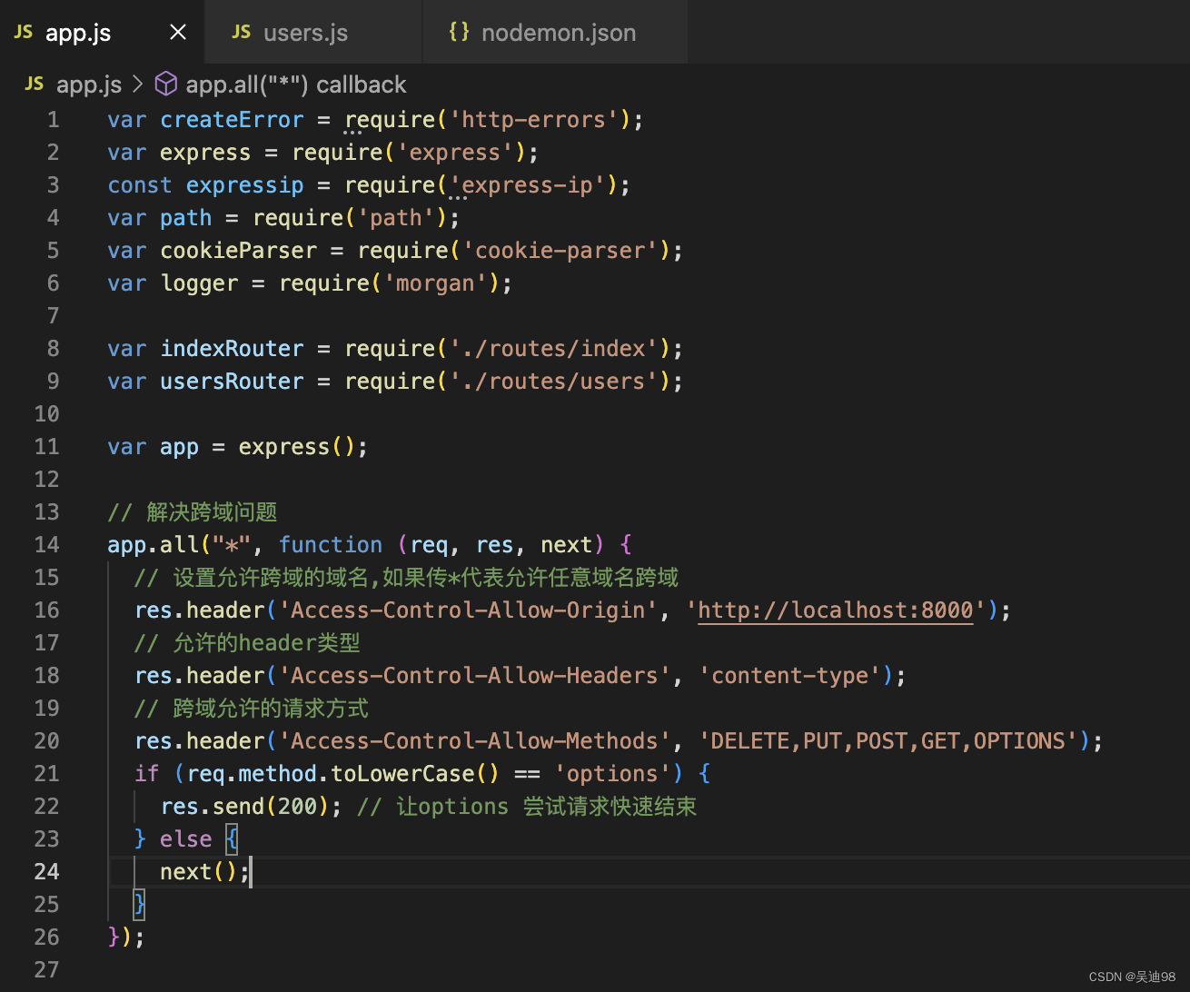 Express配置指定域名IP地址允许跨域_express 允许跨域CSDN博客