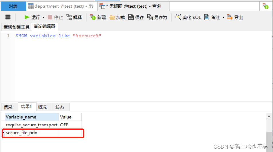 在java 下MySQL连接中 secure_file_priv为null问题