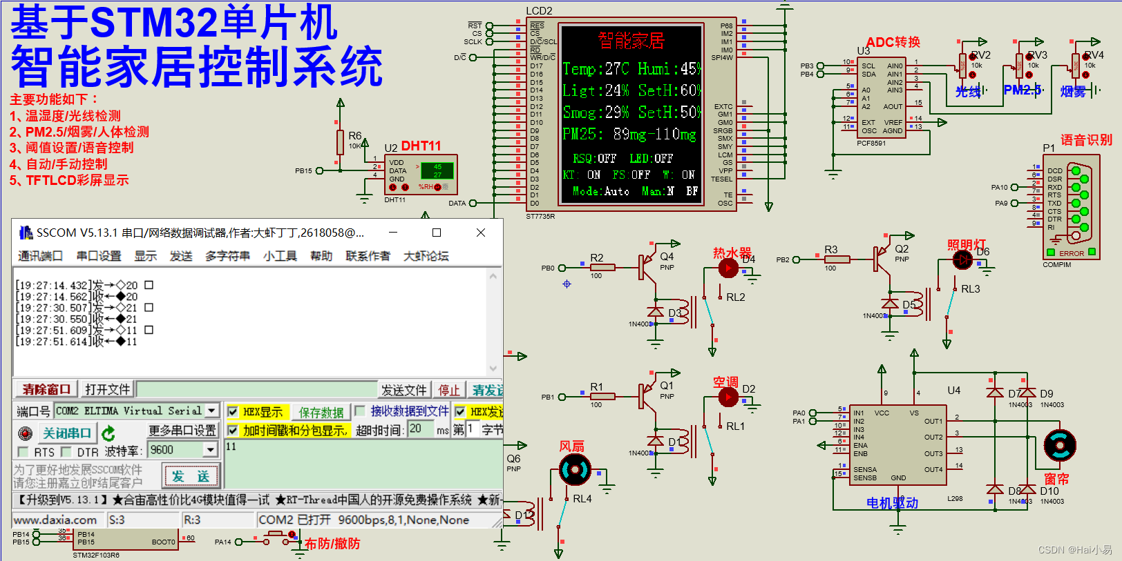 【Proteus仿真】【STM32单片机】基于STM32的智能家居控制系统