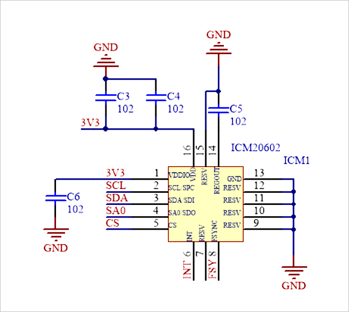 3 陀螺儀icm20602模塊電路