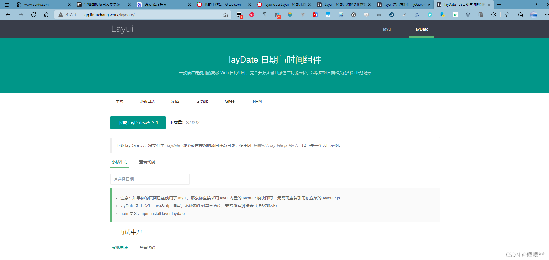 Layui Layer Laydate文档部署到个人服务器（含HTML文档镜像下载）