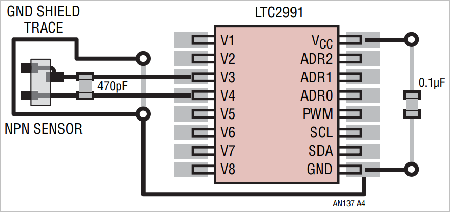 ▲ 图2.1.2 利用LTC2991读取NPN的PN届温度传感器