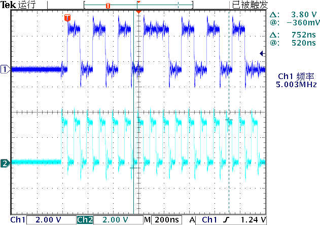 ▲ 图2.1.3 测量SPI，MOSI的输出波形