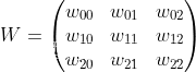 X=\begin{pmatrix} x_1&x_2&x_3&x_4\ x_5&x_6&x_7&x_8\ x_9&x_{10}&x_{11}&x_{12}\ x_{13}&x_{14}&x_{15}&x_{16}\ \end{pmatrix}W=\begin{pmatrix} w_{00}&w_{01}&w_{02}\ w_{10}&w_{11}&w_{12}\ w_{20}&w_{21}&w_{22}\ \end{pmatrix}Y=\begin{pmatrix} y_1&y_2\ y_3&y_4\ \end{pmatrix}