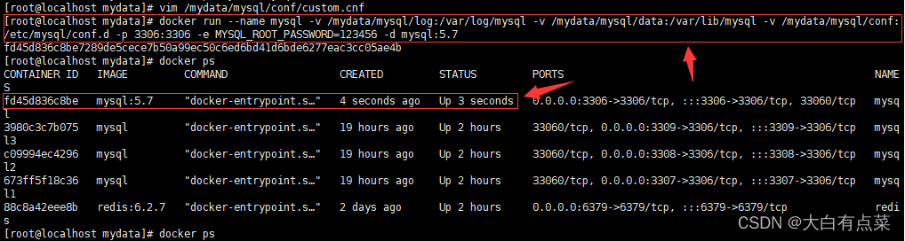 创建MySQL5.7容器并运行