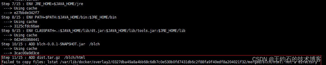 failed to copy files: lstat /var/lib/docker/overlay2/merged/blch/html: not a directory