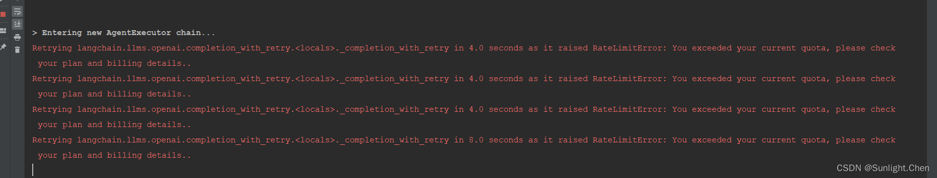 Langchain使用OpenAPI过程中报错openai.error.RateLimitError