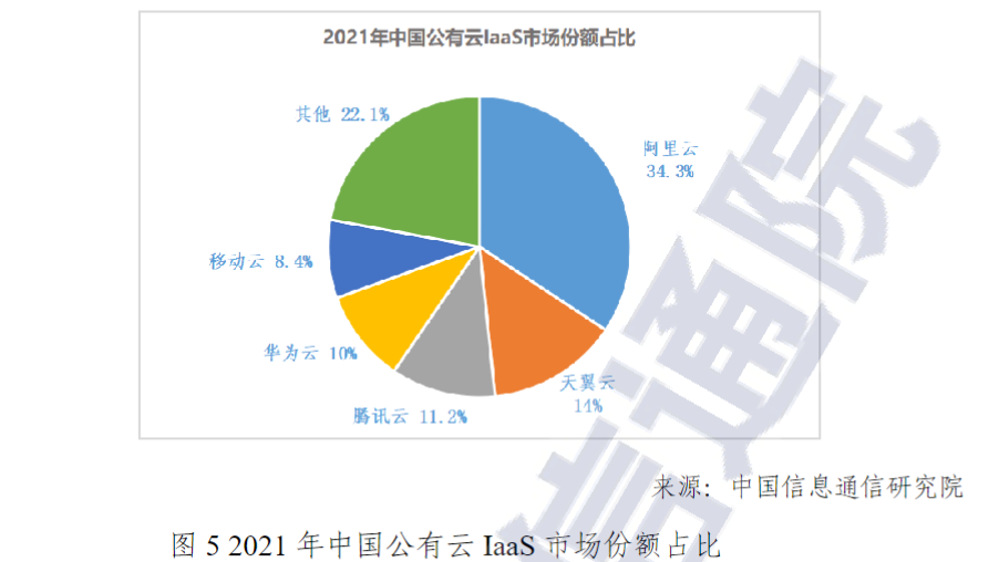 2021 年中国公有云 IaaS 市场份额占比