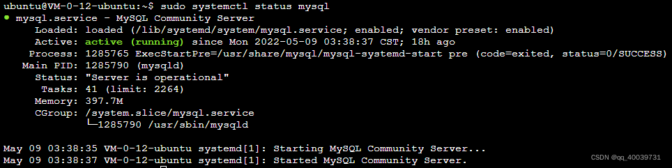 Le service MySQL fonctionne normalement