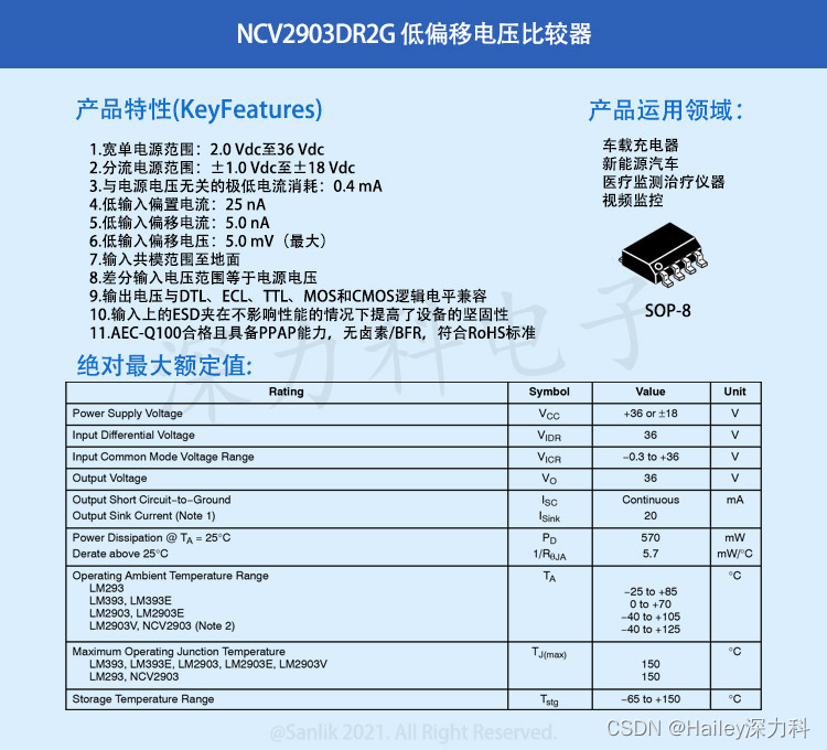 NCV2903DR2G 低偏移电压比较器