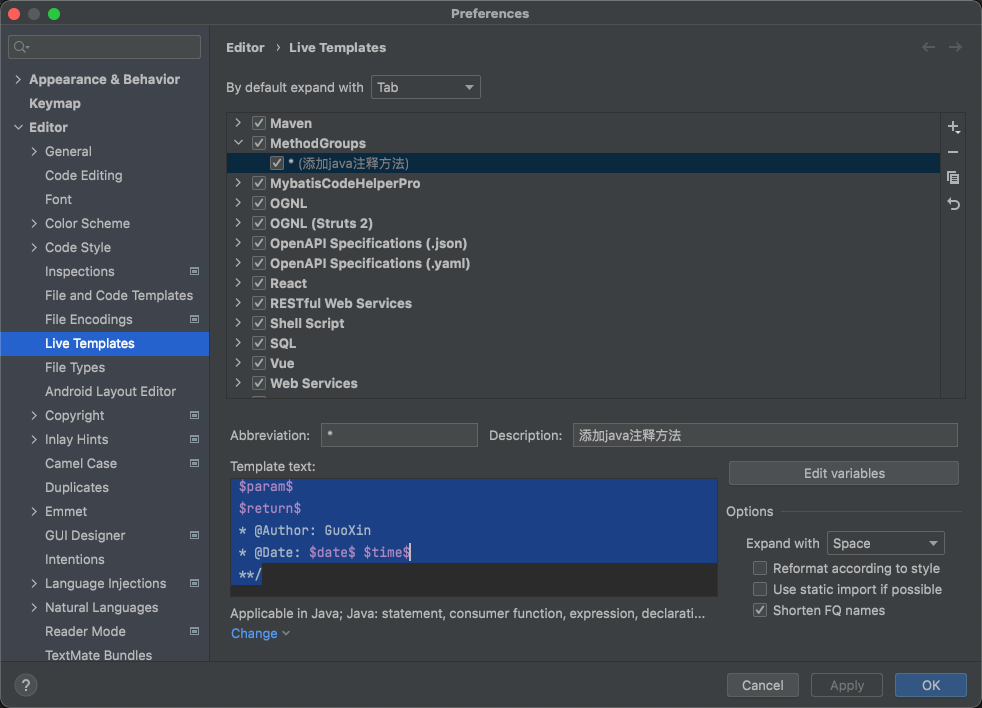 如图中 methodgroups所示
