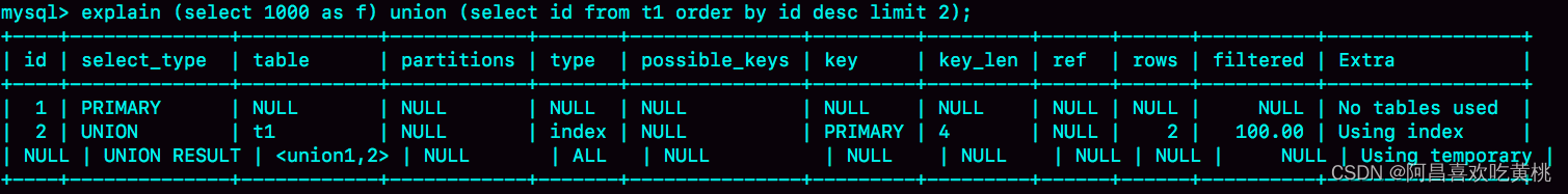 图 1 union 语句 explain 结果