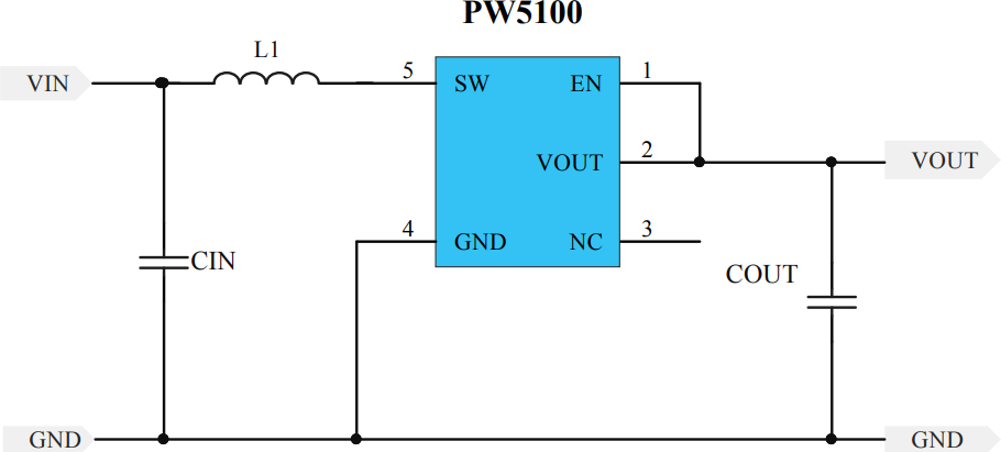 ▲ 图2.1.8 PW5100典型工作电路