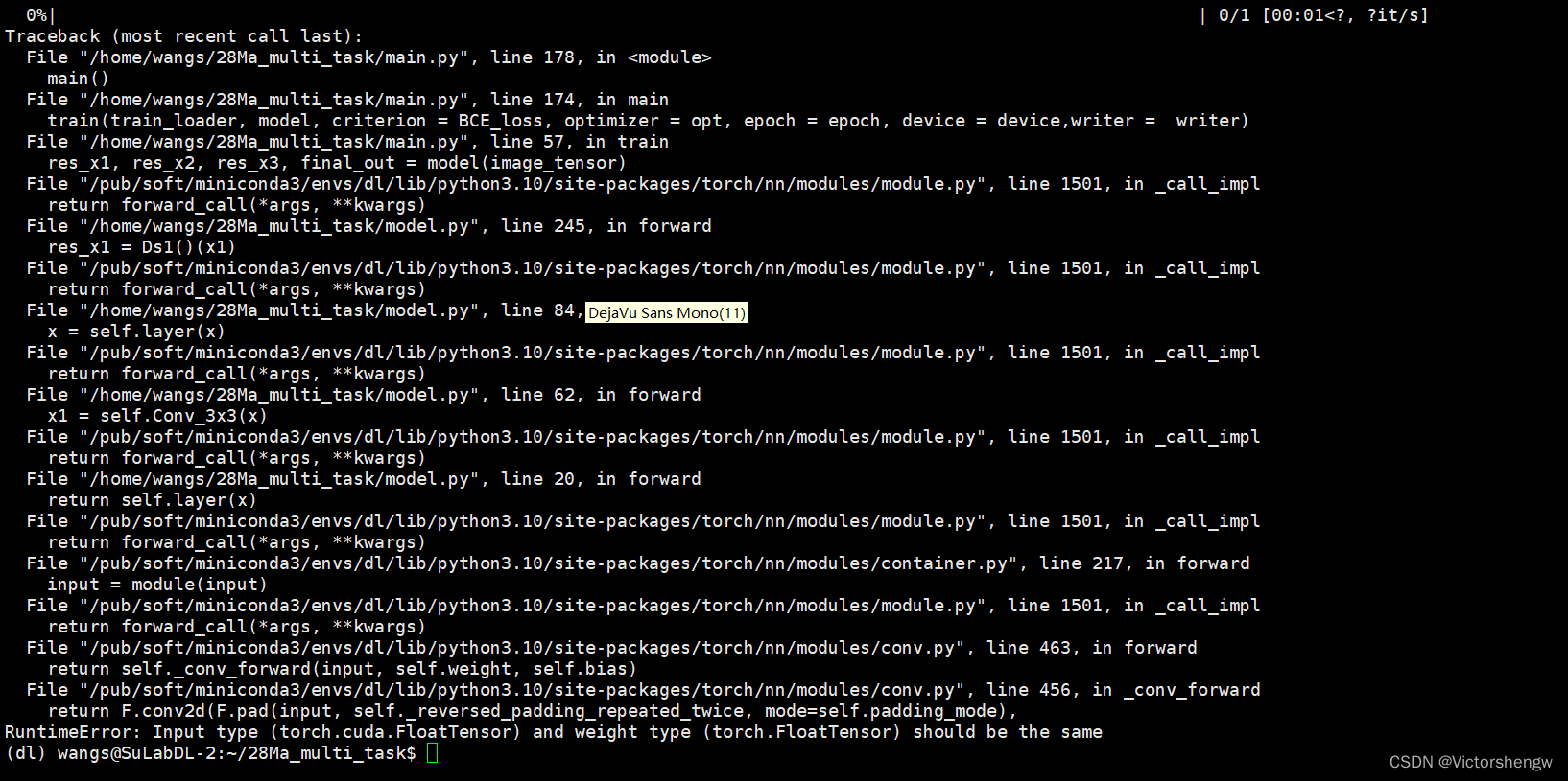 Input type (torch.cuda.FloatTensor) and weight type (torch.FloatTensor) should be the sameCSDN博客