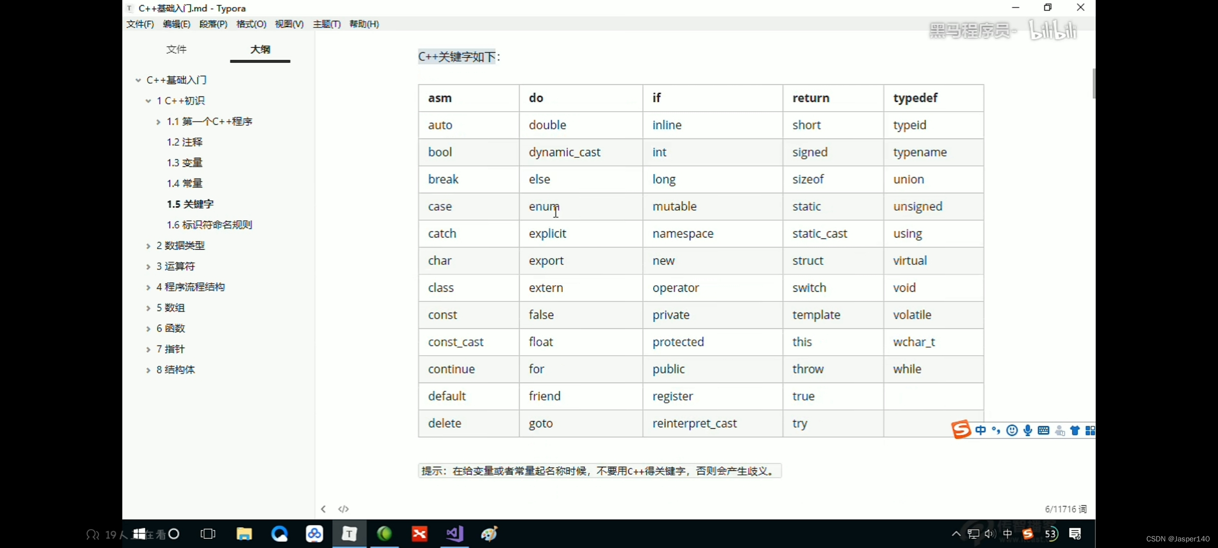 C++常用标识符（关键字）