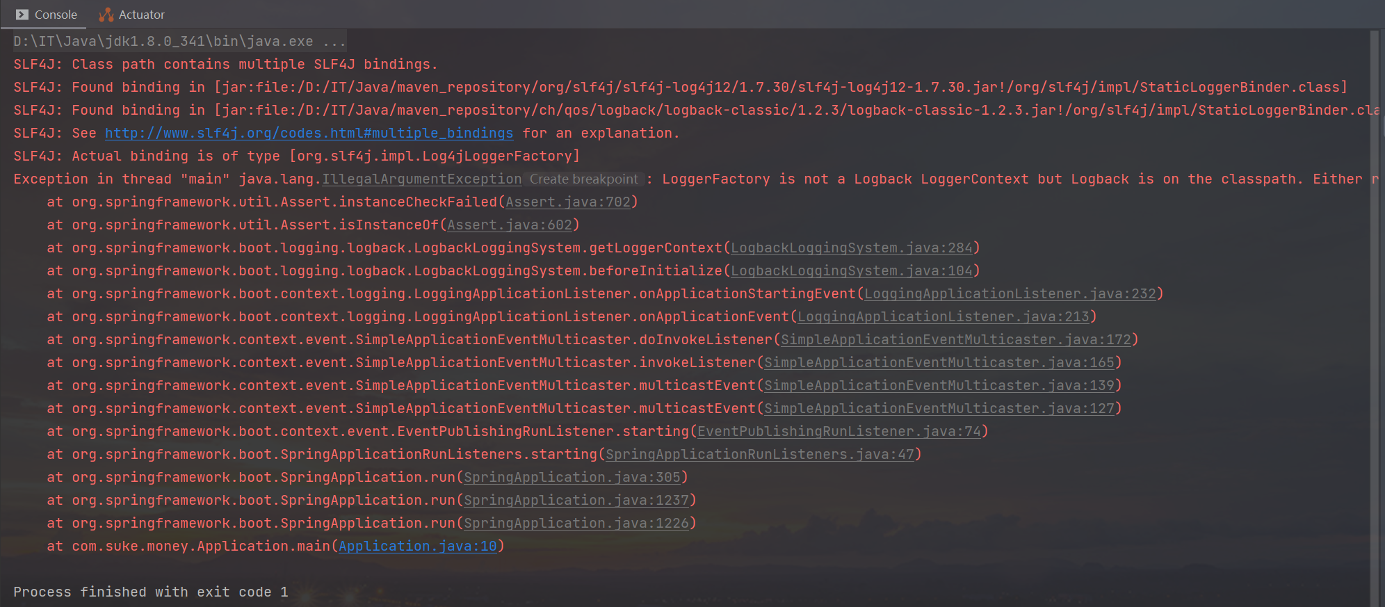 Caused by java.lang.IllegalArgumentException LoggerFactory is not a