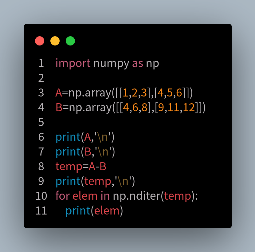 The matrix of two two-dimensional lists of Python notes is subtracted ...