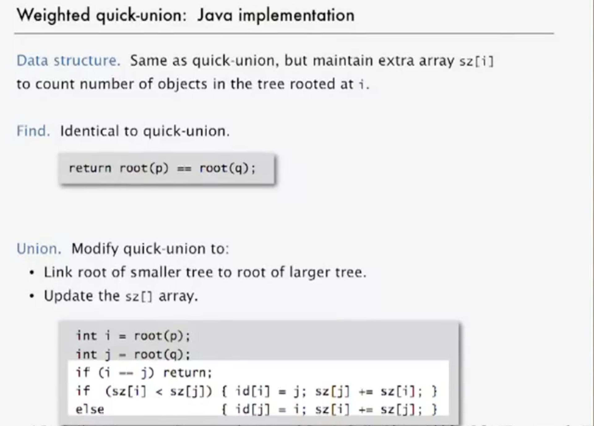 Weighted quick-union: Java implementation