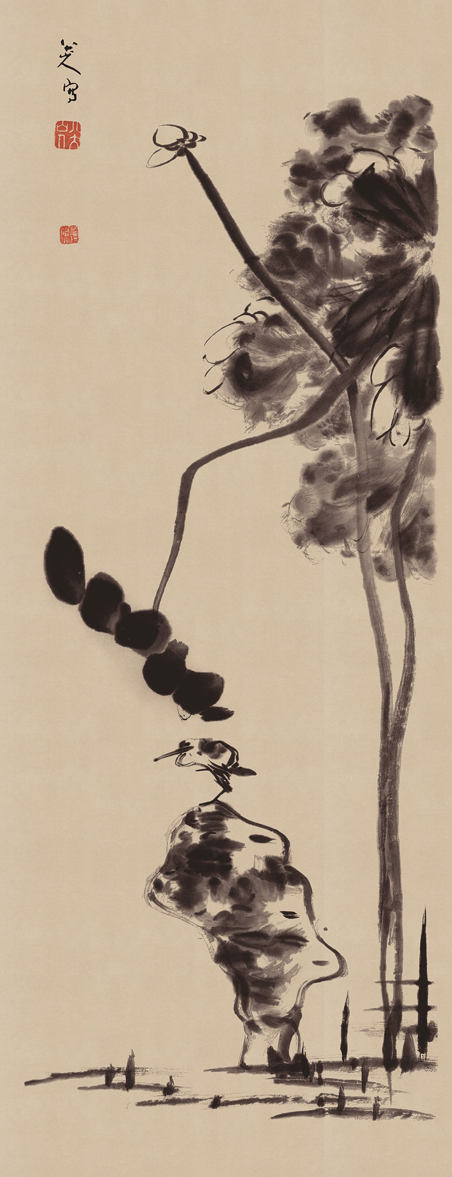 六,《荷花小鸟图》