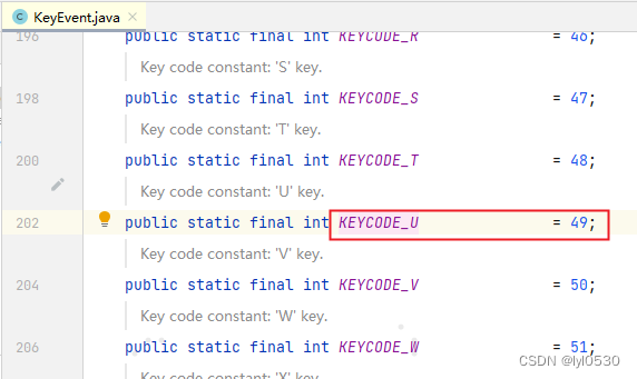 public static final int KEYCODE_U               = 49;