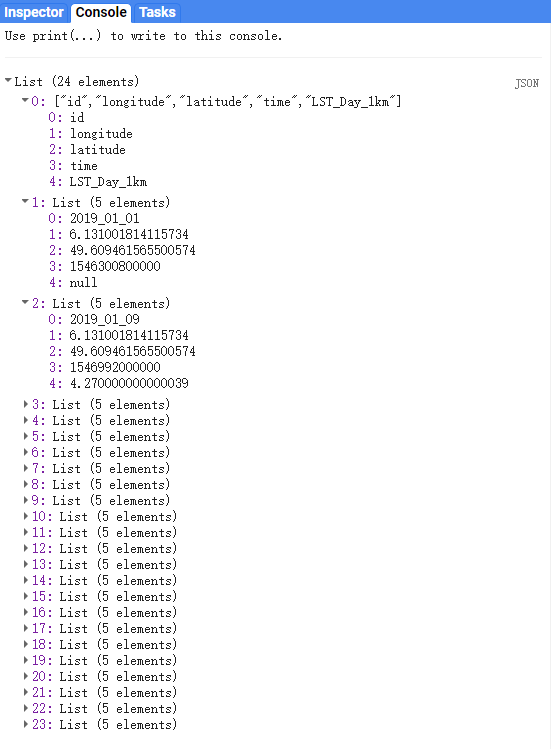 Google Earth Engine（GEE）——获取点的地表温度LST并展示经纬度何时间