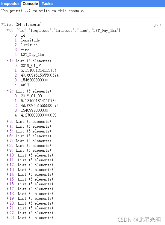 Google Earth Engine（GEE）——获取点的地表温度LST并展示经纬度何时间