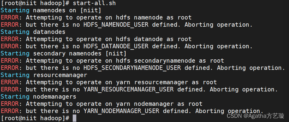 hadoop启动报错：Attempting to operate on hdfs namenode as root
