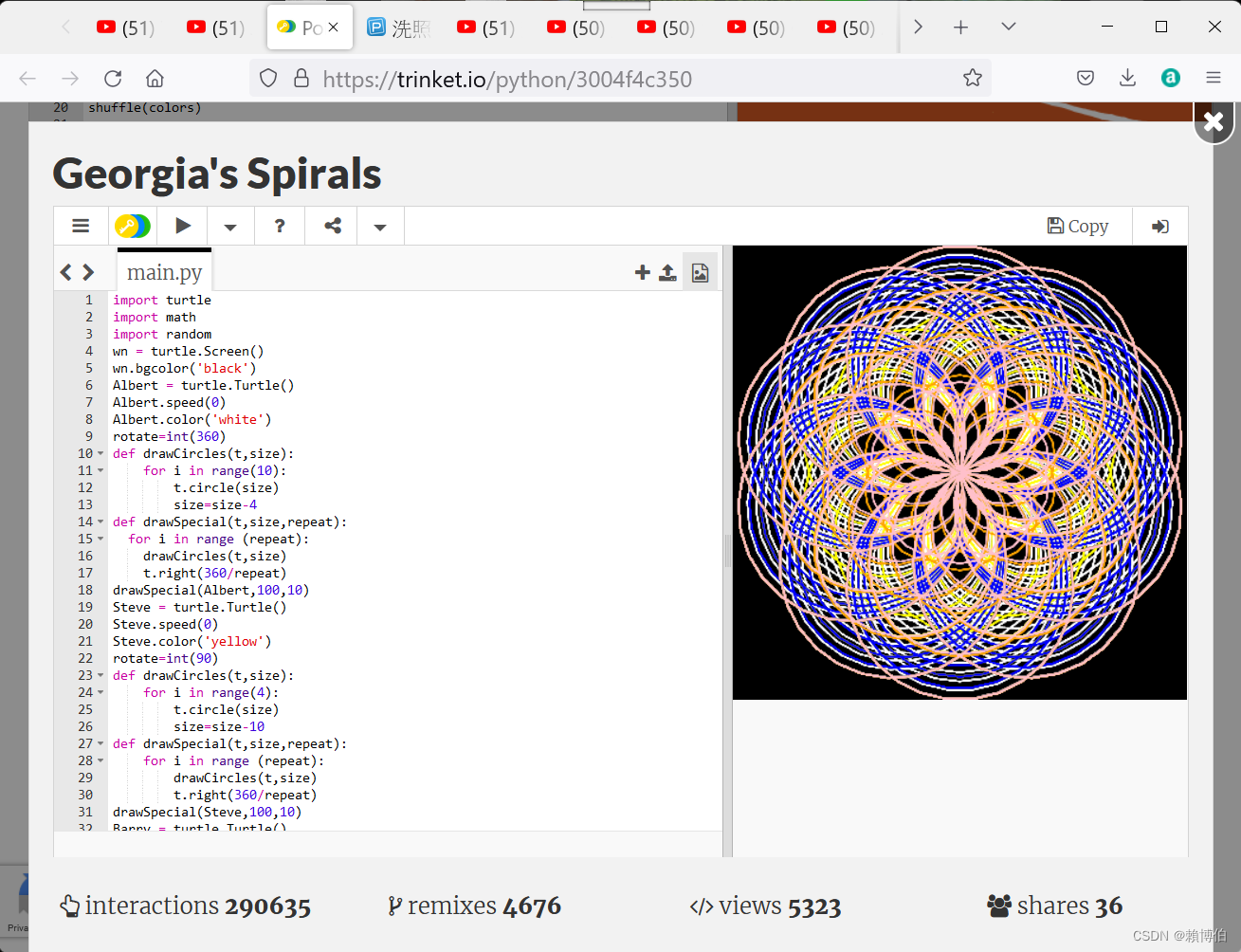 Georgia'sSpirals_圓圍繞圓上一點旋轉生成之曼陀羅python