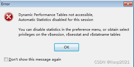 Dynamic Performance Tables not accessible,Automatic Statistics disabled for this session