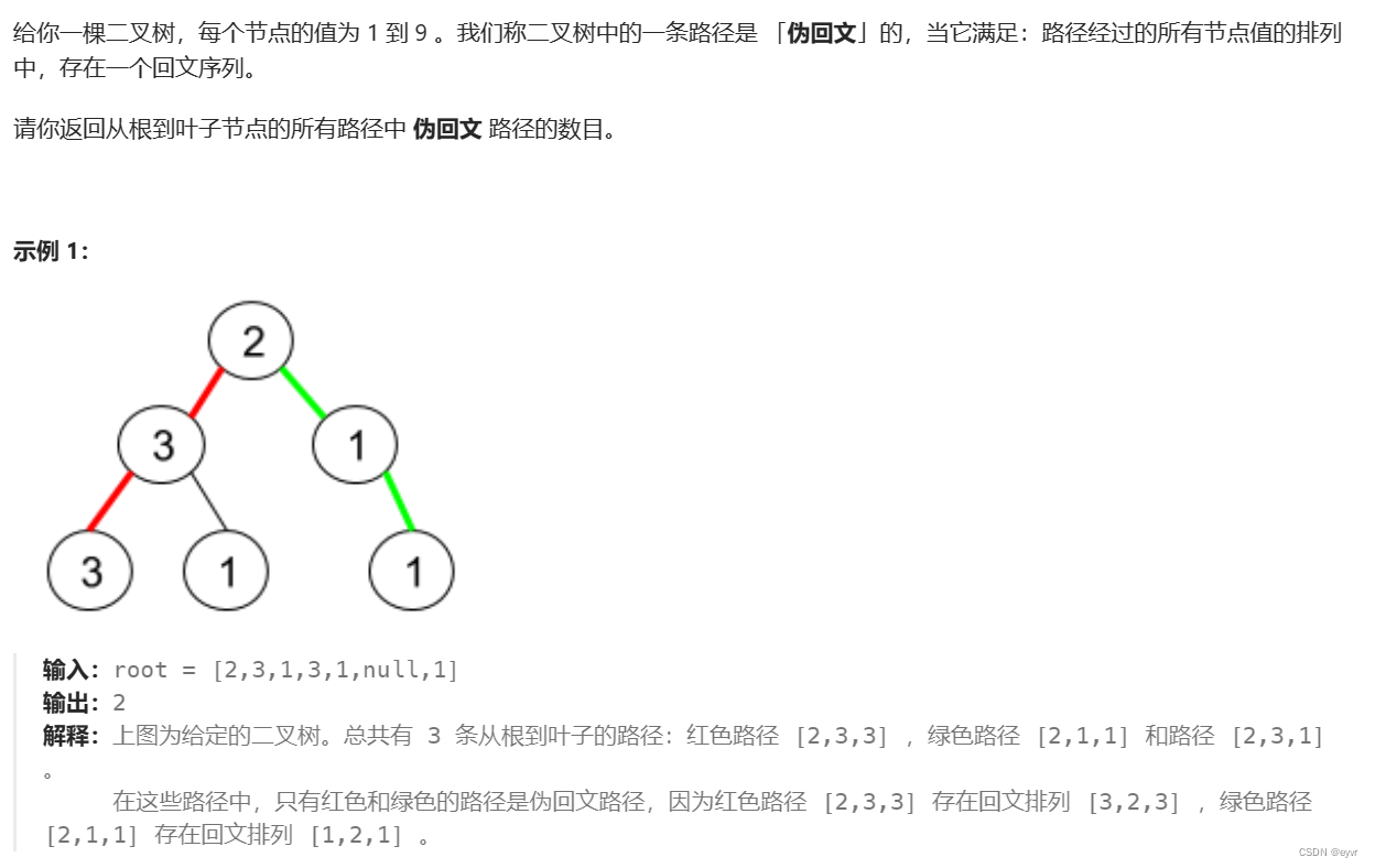 每日一题 1457. 二叉树中的伪回文路径（中等，DFS）