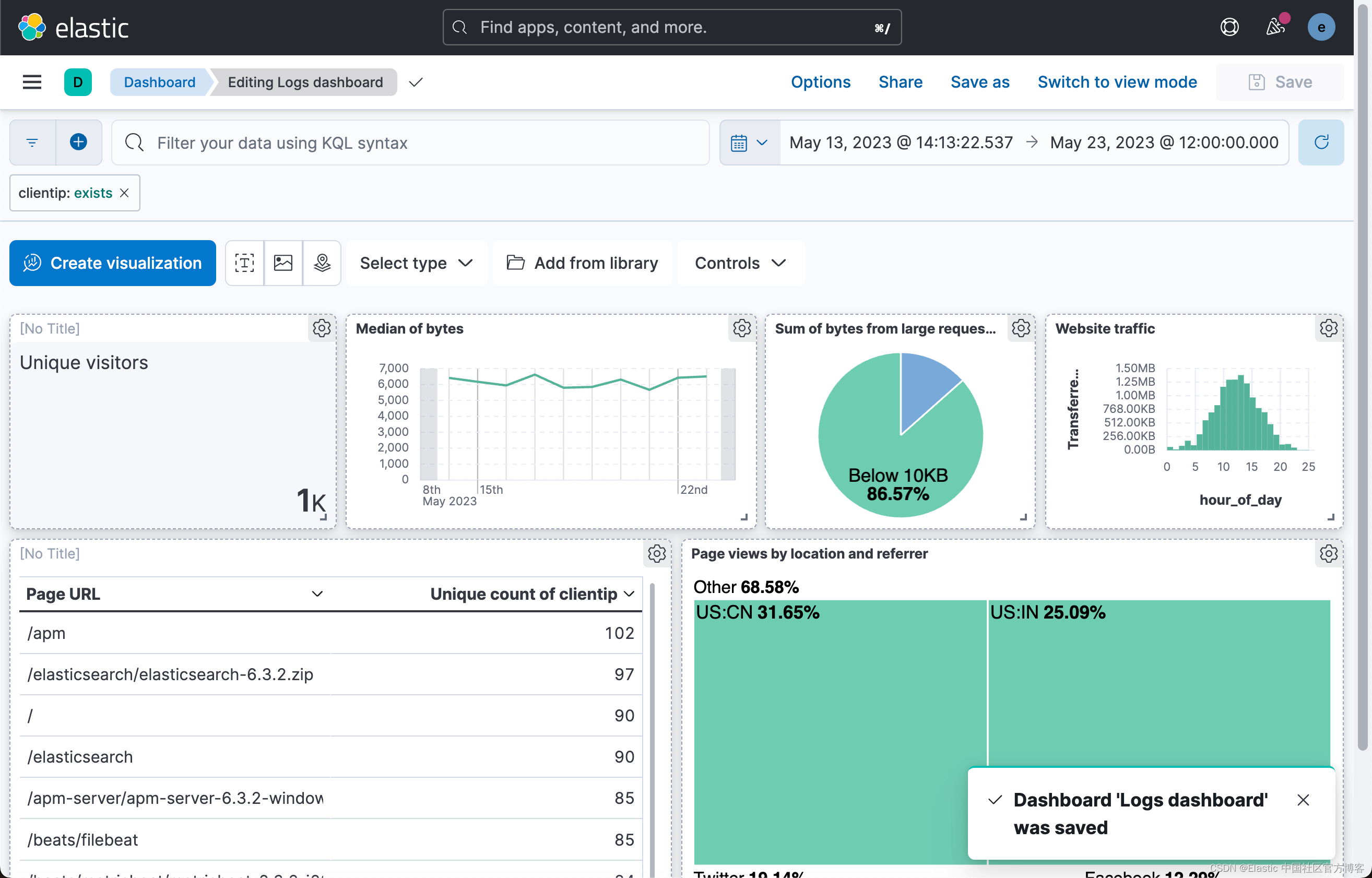 Kibana：创建你的第一个仪表板