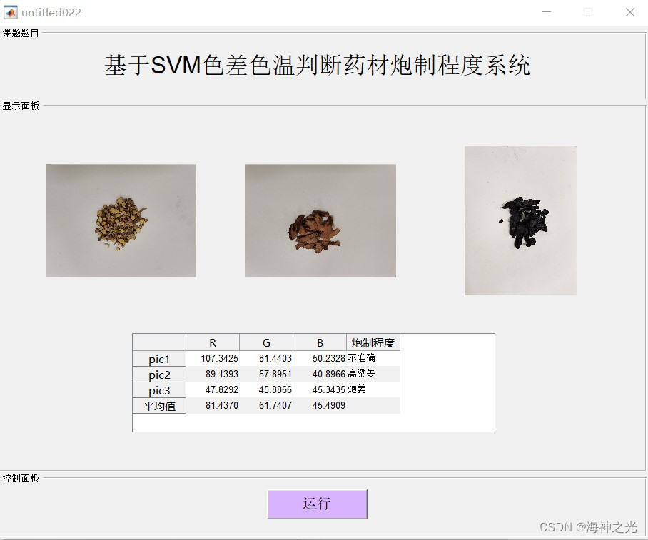 【药材识别】基于matlab GUI SVM色差色温判断药材炮制程度系统【含Matlab源码 2241期】