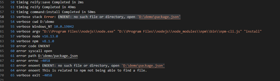 npm install 报错ENOENT: no such file or directory, open ‘***\package.json‘