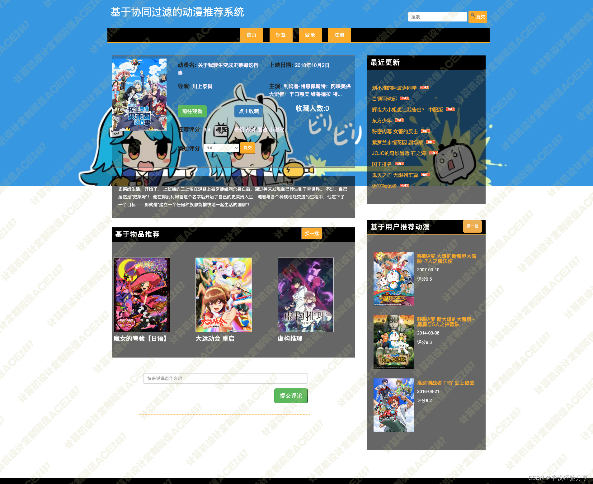 python基于协同过滤的动漫推荐系统_anime数据集协同过滤-CSDN博客