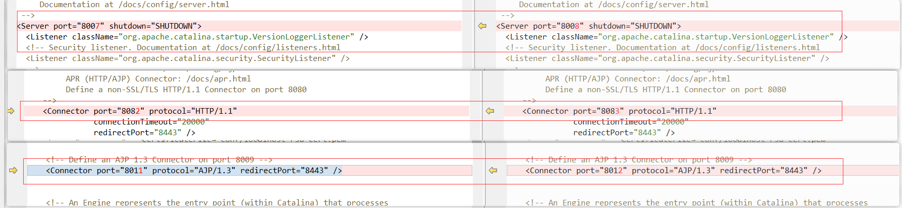 两个tomcat配置文件对比