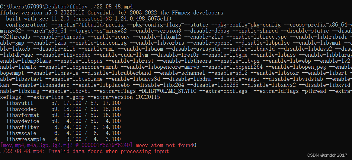 ffmpeg测试视频为何播放失败，ffplay命令