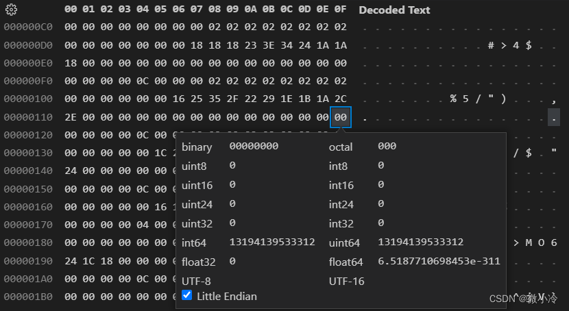 VS Code二进制查阅插件Hex Editor(附ASCII表)