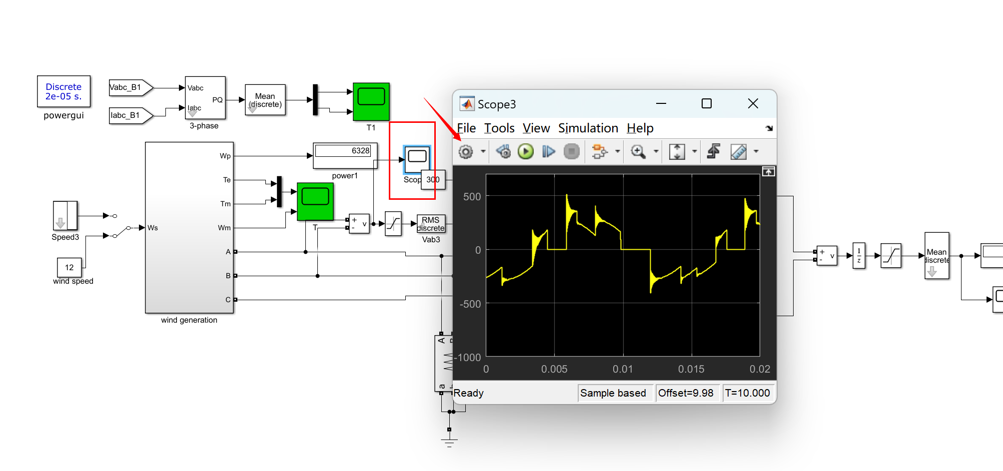 基于永磁同步发电机的风力发电系统连接到可控的三相整流器（Simulink）