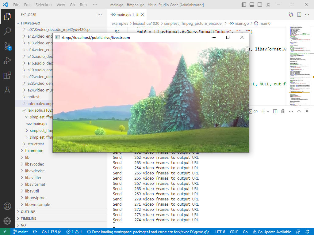 2023-03-05：ffmpeg推送本地视频至lal流媒体服务器（以RTMP为例），请用go语言编写。
