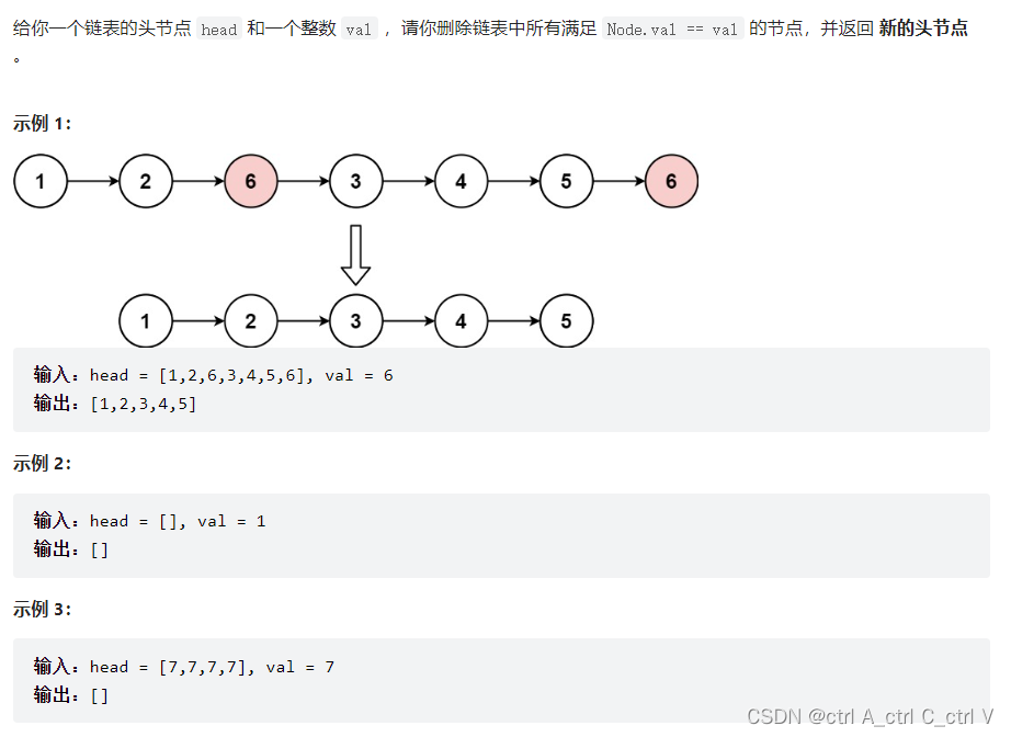 【LeetCode】203，移除链表元素。 难度等级：简单。链表入门题目，值得深入研究。