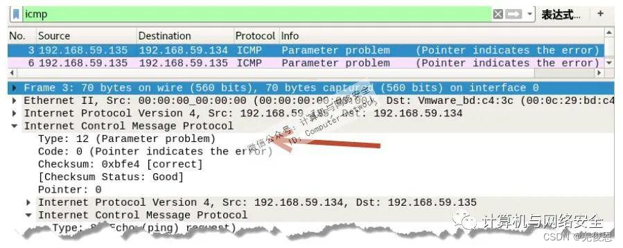 図9 パラメータエラーICMPパケット