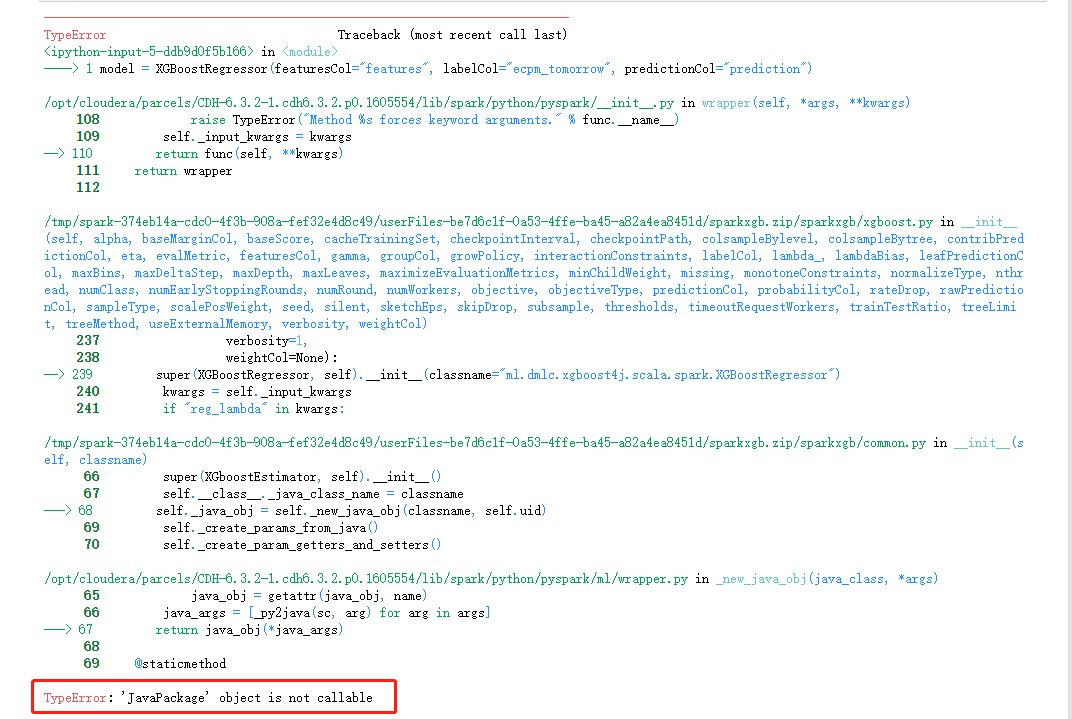 CDHpysparkxgboost TypeError ‘JavaPackage‘ object is not callable