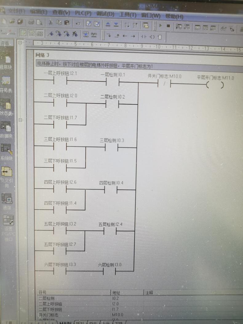 六层电梯西门子s7200plc梯形图程序